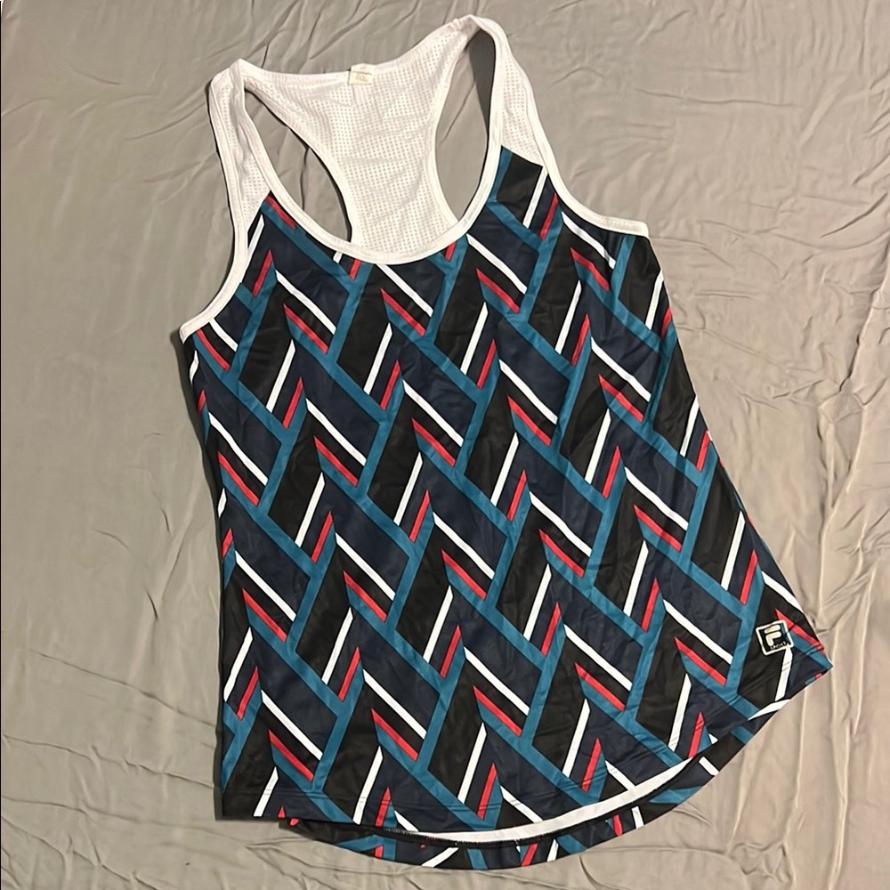 FILA Women's Geometric Racerback Tank Top - Black, Blue, Red